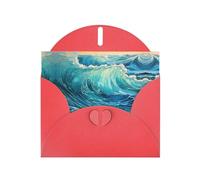 YTUOPWE Red Holiday greeting check blank card and pearl beautiful blank note block Sequin waves ocean Picture