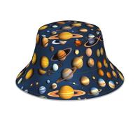 YTUOPWE Reflective Double-Sided Bucket hat Solar System Planets Picture Foldable for Beach, Camping Black