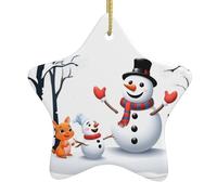 YTUOPWE The little snowman and the little animals Picture Christmas Ceramic Star Pendant Festive and Creative Decoration Easy to hang