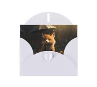 YTUOPWE White Holiday greeting check blank card and pearl beautiful blank note block Little fox hiding from the rain Picture