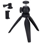 Ytvariw Mini Camera Tripod with Phone Holder & GoPro Mount, 360 Ball Head, Black, Compatible with DSLR, GoPro, Smartphone, Webcam