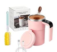 YTWSFAZ Self Stirring Coffee Mug, Electric Coffee Mug with LCD Temperature Display, Rechargeable Magnetic Auto Stirring Stainless Steel Mug with Lid for Coffee Milk Tea Cocoa(Pink)