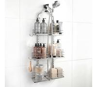 YTYLSJ Aluminum Alloy Hanging Shower Caddy for Handheld Shower Heads, 3-Tier Adjustable Shower Rack, Rustproof Hose Hanging Shower Organizer with 2 S-Hooks, Silver