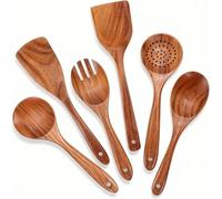 YTYOTO Premium 6pcs Wooden Spoons Set for Cooking - Durable Teak Wood Kitchen Utensils Set with Smooth Surface, Heat-resistant & Scratch-proof Spatula, Best Gift for Cooking Lovers
