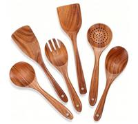 YTYOTO Premium 6pcs Wooden Spoons Set for Cooking - Durable Teak Wood Kitchen Utensils Set with Smooth Surface, Heat-resistant & Scratch-proof Spatula, Best Gift for Cooking Lovers