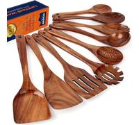 YTYOTO Teak Wooden Spoons for Cooking, Natural Solid Wooden Kitchen Cooking Utensils, Essential Wooden Kitchen Tools (9Pcs)