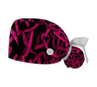 YTYVAGT 2-Pc,Working Hat,Nursing Hat,Surgical Surgery Hats,Bouffant Tie Back Hats,Breast Cancer Ribbon Pink