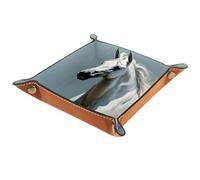 YTYVAGT Valet Tray Desktop Storage Organizer,Bedside Vanity Tray Travel Valet Tray,5.7x1.18 in,Farm Animal White Horse
