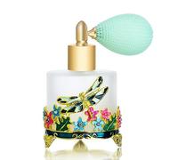 YU FENG 18ml Frosted Refillable Perfume Bottle Round Glass Perfume Spray Bottle Hand-painted Empty Travel Perfume Atomizer Gift (Green Dragonfly With Flowers)