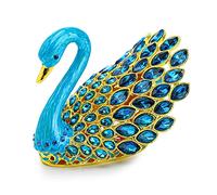 YU FENG 3.7inch Enamel Blue Gems Swan Trinket Box Hinged Hand-Painted Jewelry Storage Ring Holder Keepsake Box Animal Figurine Collectible Wedding Favor Gift