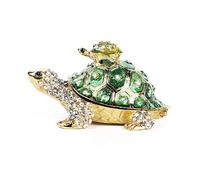 YU FENG 3 Inch Mother Child Turtle Trinket Box, Crystal Hinged Jewelry Box