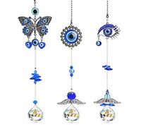 YU FENG 3pcs Evil Eye Suncatchers with Crystal Prism Balls Window Hanging Decoration Ornament Sun Catchers Rainbow Maker Pendant