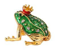 YU FENG Crystal Jeweled Crown Frog Trinket Box Hinged Collectible Frog Figurine Decor Ring Holder Hand-Painted Decorative Jewelry Holder Box