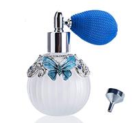 YU FENG Glass Perfume Bottle with Spray Atomizer+Squeeze Bulb+Funnel,Hand-Painted Butterfly Pattern,Refillable Crystal Atomizer Bottle(50ml,Blue)