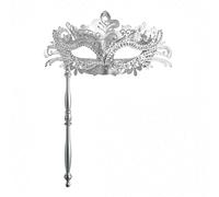 YU FENG Masquerade Mask for Women Silver Venetian Mask with Stick for Balls,Mardi Gras,Halloween and Parties Costume Mask