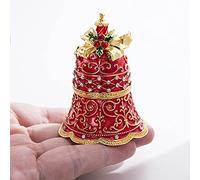 YU FENG Red Xmas Jingle Bell Jewelry Trinket Storage Box Rhinestones Bejewelled Collectible Jewelry Holder