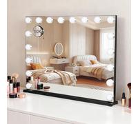 YU YUSING Hollywood Makeup Mirror, 80×60cm Large Vanity Mirror with 18 Dimmable Bulbs, Tabletop or Wall-Mounted, 3 Color Modes, Touch Screen, 10X Magnifier Mirror, USB Output Port(Black)