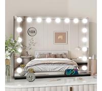 YU YUSING Hollywood Makeup Mirror, 80×60cm Large Vanity Mirror with 18 Dimmable Bulbs, Tabletop or Wall-Mounted, 3 Color Modes, Touch Screen, 10X Magnifying Mirror, Black