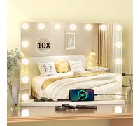 YU YUSING Hollywood Vanity Mirror with Lights, 45x58 cm Large Lighted Makeup Mirror with 15 Dimmable LED Bulbs, USB Charging Ports, 3 Color Modes, Touch Control, for Tabletop or Wall Mounted, White