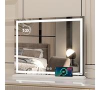 YU YUSING Hollywood Vanity Mirror with Lights, 55x70cm Dressing Table Mirror, Lighted Makeup Mirrors with Dimmable LED light, 3 Lighting Modes, Touch Screen Control, USB Charging Port, White