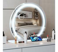 YU YUSING Hollywood Vanity Mirror with Lights, 60×60cm Round Dimmable Makeup Mirror, 3 Color Modes, Touch Control, USB Output Port, White