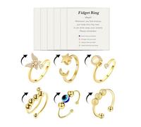 YU8 6 Pcs Butterfly&Moon Star Adjustable Rotating Fidget for Anxiety, Stress Relief Spinner Jewelry for Women Teens, Steel,Brass, no metal stamp