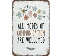 Yuaben Metal Tin Sign - All Modes of Communication are Welcomed, White, Brown, Rectangular, Communication & Floral, Wall Mount, Durable, Vintage, Decoration, Signage rustic metal sign 8x12 Inch