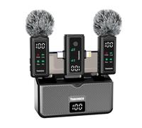 Yuaceuco Wireless Lavalier Microphone for iPhone/Android, Mini Lapel Microphone with Noise Cancellation, 65FT Range, 1050mAh, 24h Charging Case, Clip on Microphone for Video Recording, Interview