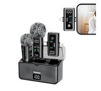 Yuaceuco Wireless Lavalier Microphone for iPhone/Android, Mini Lapel Microphone with Noise Cancellation, 65FT Range, 1050mAh, 24h Charging Case, Clip on Microphone for Video Recording, Interview