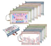 Yuaerbuo 11 PCS Colored Mesh Zipper Pouch Bags, A4 Puzzle Building Blocks Toy Storage Bag with Handle Nylon Double-Layer Storage Mesh Bags for Book Stationery School Office Home Games