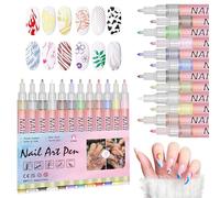 Yuaerbuo 12 Colors Nail Art Pens, 0.7mm Nails Art Marker Quick Dry Nail Drawing Pen Set DIY Nails Doodle Pens for Painting