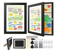 Yuaerbuo 2 Pack A4 Photo Frames, Kids Artwork Display Frame, A4 Picture Frame, Fillable Front Opening Photo Frame With Stand, Magnetic Labels, Letter Stickers, Marker Pen, Invisible Nails(Black)