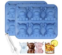 Yuaerbuo 2 PCS 3D Highland Cow Ice Cube Tray Silicone Set, 6-Compartment Cute Animal Silicone Ice Cube Moulds Small with Tongs, Whiskey Cocktail Freezer Trays, for Home Parties
