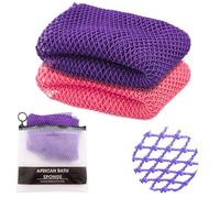 Yuaerbuo 2 Pcs African Net Sponge Authentic with Knots, 70×50cm /27.56×19.69in Deep Cleaning Bath Sponge African Nets Rich Foaming Exfoliating African Sponges for Men Women Shower(Purple+Magenta)