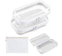 Yuaerbuo 2 Pcs Clear Toiletry Bag Hard Shell with 1 Pc Mesh Pouch, Waterproof Clear Hard Shell Zipper Case Double-Zipper for Building Blocks Puzzles Toys Makeup Tools Storage