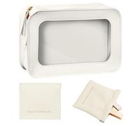 Yuaerbuo 2 Pcs Large Leather Clear Makeup Bag with Mini Purse Pocket, Transparent Toiletry Bag with Double Zippers Clear Leather Cosmetic PVC Washbag for Women Girls Travel Storage (White)