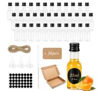 Yuaerbuo 36 Pack Miniature Alcohol Bottles 25ml, Reusable Shot Bottles with Lids, Empty Mini Plastic Bottle for Wedding Favour - Include Screw Cap Funnel Cleaning Brush Hangtag Label Rope and Pen