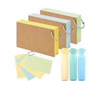 Yuaerbuo 3Pack 300Pcs Flash Cards Revision，A6 Revision Cards Coloured with 3 Highlighter Pens Lined Index Card with Binder Rings Kraft Paper Flashcards for Study Record Prompt