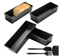 Yuaerbuo 4 PCS Bread Tins for Baking, 3Lb Loaf Tins Set with Silicone Scraper Brush Spatula 12 in Non-Stick Loaf Bread Baking Tin for Banana Breads, Meatloaf, Sandwich Loaves & More