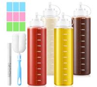 Yuaerbuo 4PCS Squeeze Bottle, Sauce Bottle 1L Squeezy Bottles with Nozzles | 1000ml/32oz Reusable Cylinder Condiment Bottle, with 1 Cleaning Brush Labels Markers for Ketchup Sauces BBQ Syrup Dressings