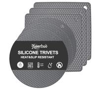 Yuaerbuo 6 Pack Grey Silicone Trivet(3 Sqare+3 Round), Multi Use Heat Resistant Mat Silicone Pot Holder Flexible Honeycomb Non Slip Trivets for Hot Pans Worktops Kitchen Countertop Protection