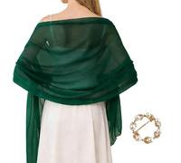 Yuaerbuo Chiffon Shawls and Wraps for Women, 200x72 cm Women's Elegant Solid Color Shawl Lightweight Ladies Sheer Shawls and Wraps with Round Pearl Corsage for Daily Evening Wedding (Dark Green)