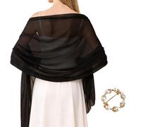 Yuaerbuo Chiffon Shawls and Wraps for Women, 200x72 cm Women's Elegant Solid Color Shawl Lightweight Ladies Sheer Shawls and Wraps with Round Pearl Corsage for Daily Evening Wedding (Black)