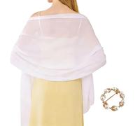 Yuaerbuo Chiffon Shawls and Wraps for Women, 200x72 cm Women's Elegant Solid Color Shawl Lightweight Ladies Sheer Shawls and Wraps with Round Pearl Corsage for Daily Evening Wedding (White)