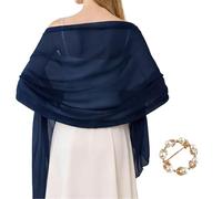 Yuaerbuo Chiffon Shawls and Wraps for Women, 200x72 cm Women's Elegant Solid Color Shawl Lightweight Ladies Sheer Shawls and Wraps with Round Pearl Corsage for Daily Evening Wedding (Navy Blue)