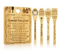 Yuaerbuo Daughter Gifts Chopping Board, Recipe for A Special Daughter Bamboo Engraved Cutting Board with Spoon Set Personlised Holiday Birthday Gifts for Daughters Chopping Board from Mum Dad