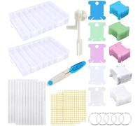 Yuahar 265Pcs Embroidery Floss Organizer Kit, 2 Removable 24-Grid Thread Storage Boxes with 250 Plastic Bobbins, 2 Bobbin Winders and Stickers for DIY Cross Stitch Needlework Thread Sewing