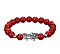 YUAHDBO Six Words Pixiu Black Vintage Bracelet 925 Silver Garnet Black Obsidian Beaded Crystal Ward-Off Evil Spirits for Men Jewelry(16)