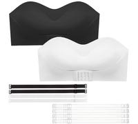 YuaLov Teen Girls Seamless Strapless Bra 2 Pack No Show Bandeau Wirefree Underwears Invisable T-Shirt Bralettes with Replaceable Straps Tube Top for Kids 10-18 Years