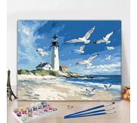 Yuammgxi Paint by Numbers for Adults Lighthouse, Paint by Numbers for Children, DIY Easy Hand-Painted Oil Paintings for Relaxation and Home Decor Gifts, Seagull 24x36in/60x90cm (Without Frame) Y3-622